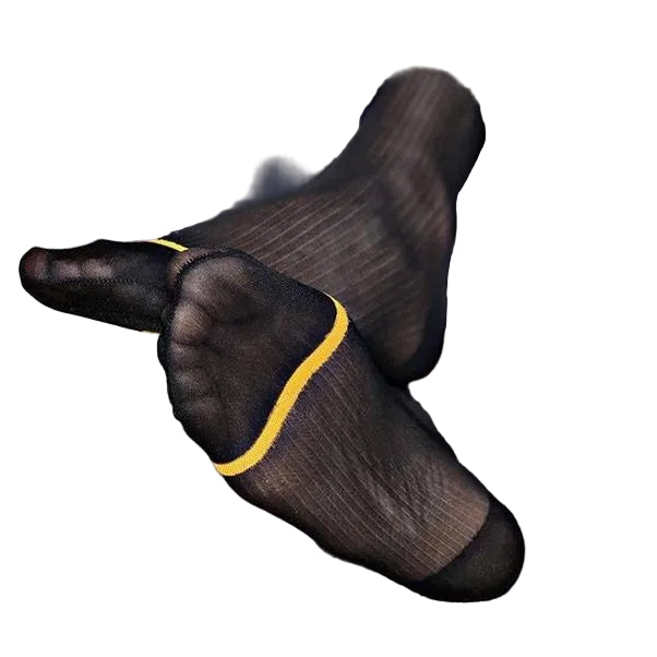 “Elegant Golden Regent sheer socks for men, luxury breathable hosiery with golden accents, perfect for formal and stylish occasions.”